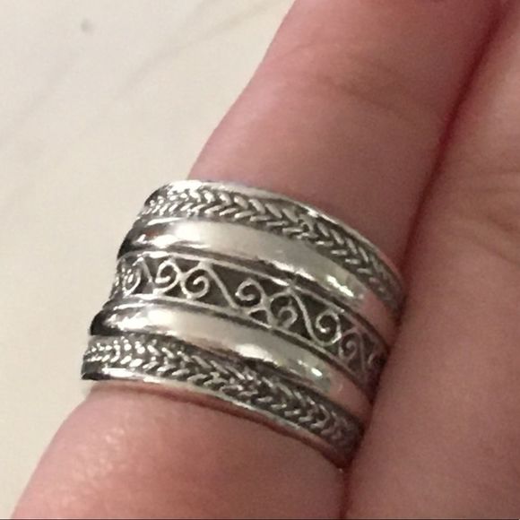 Sterling Silver Cigar Band Ring With Rope Design Sz 5 - Picture 3 of 6